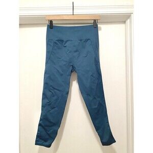 Fabletics High Waisted Seamless Ribbed Leggings Womens Medium Teal Perforated